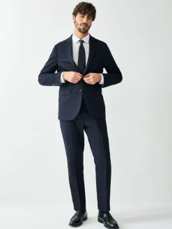 Donkerblauw - Tailored fit - Kostuum met textuur: colbert