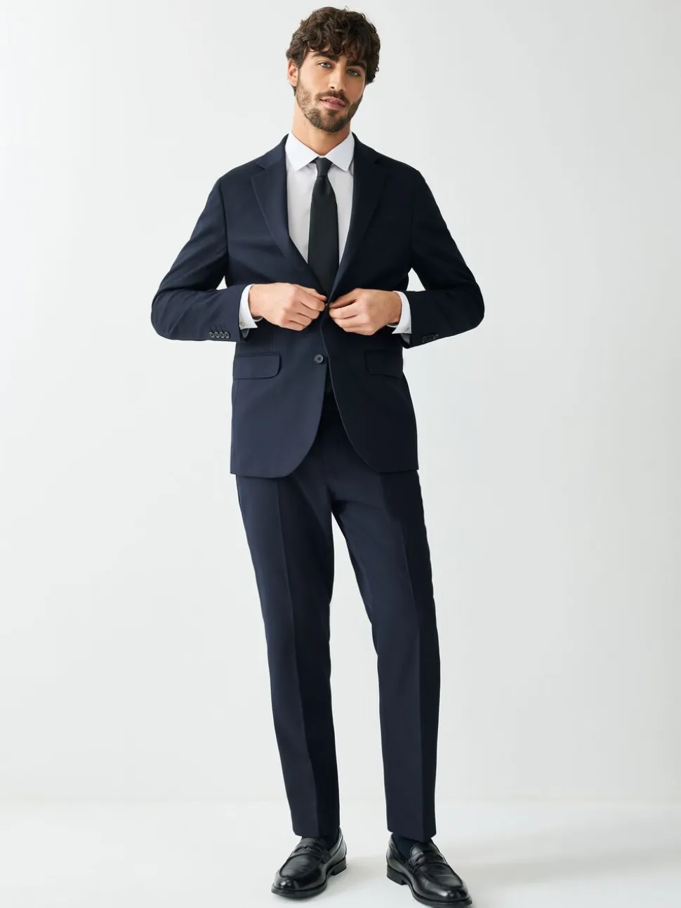 Donkerblauw - Tailored fit - Kostuum met textuur: colbert