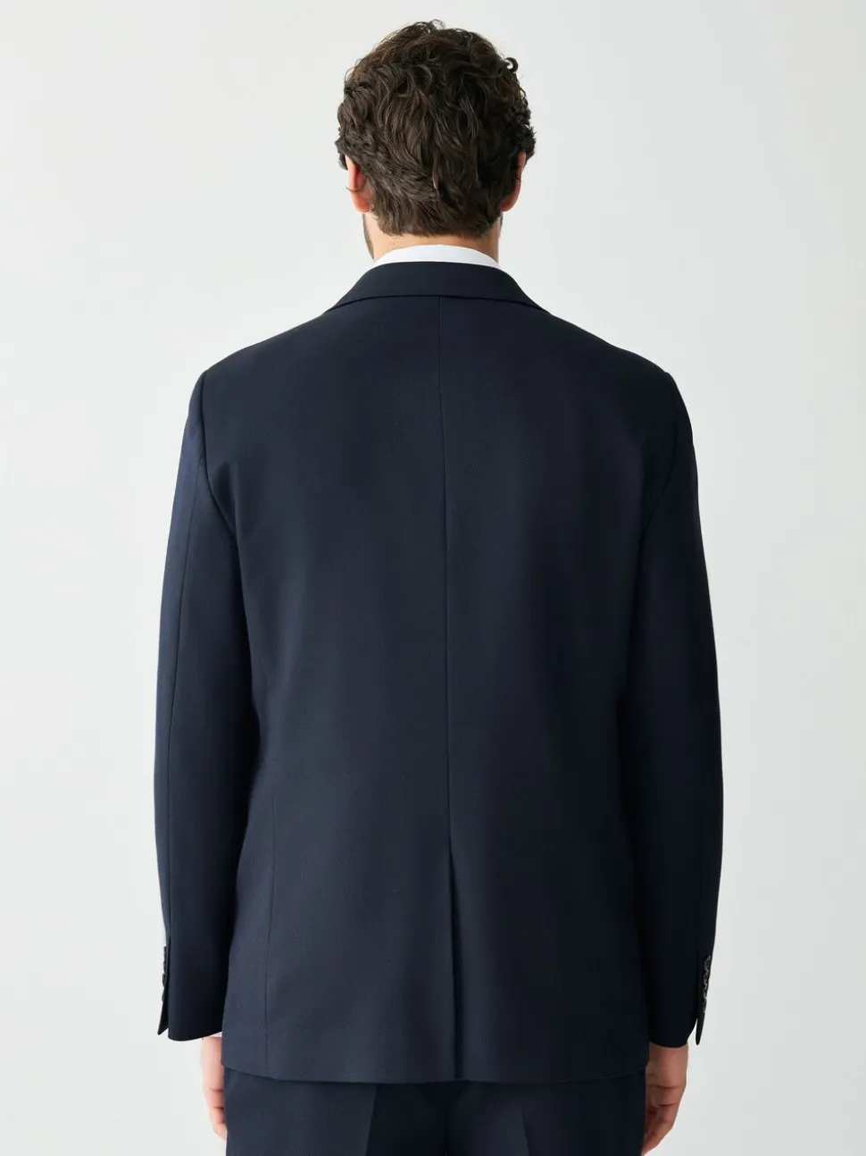 Donkerblauw - Tailored fit - Kostuum met textuur: colbert