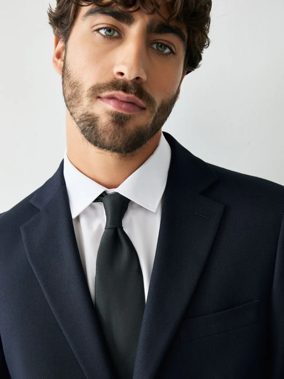Donkerblauw - Tailored fit - Kostuum met textuur: colbert