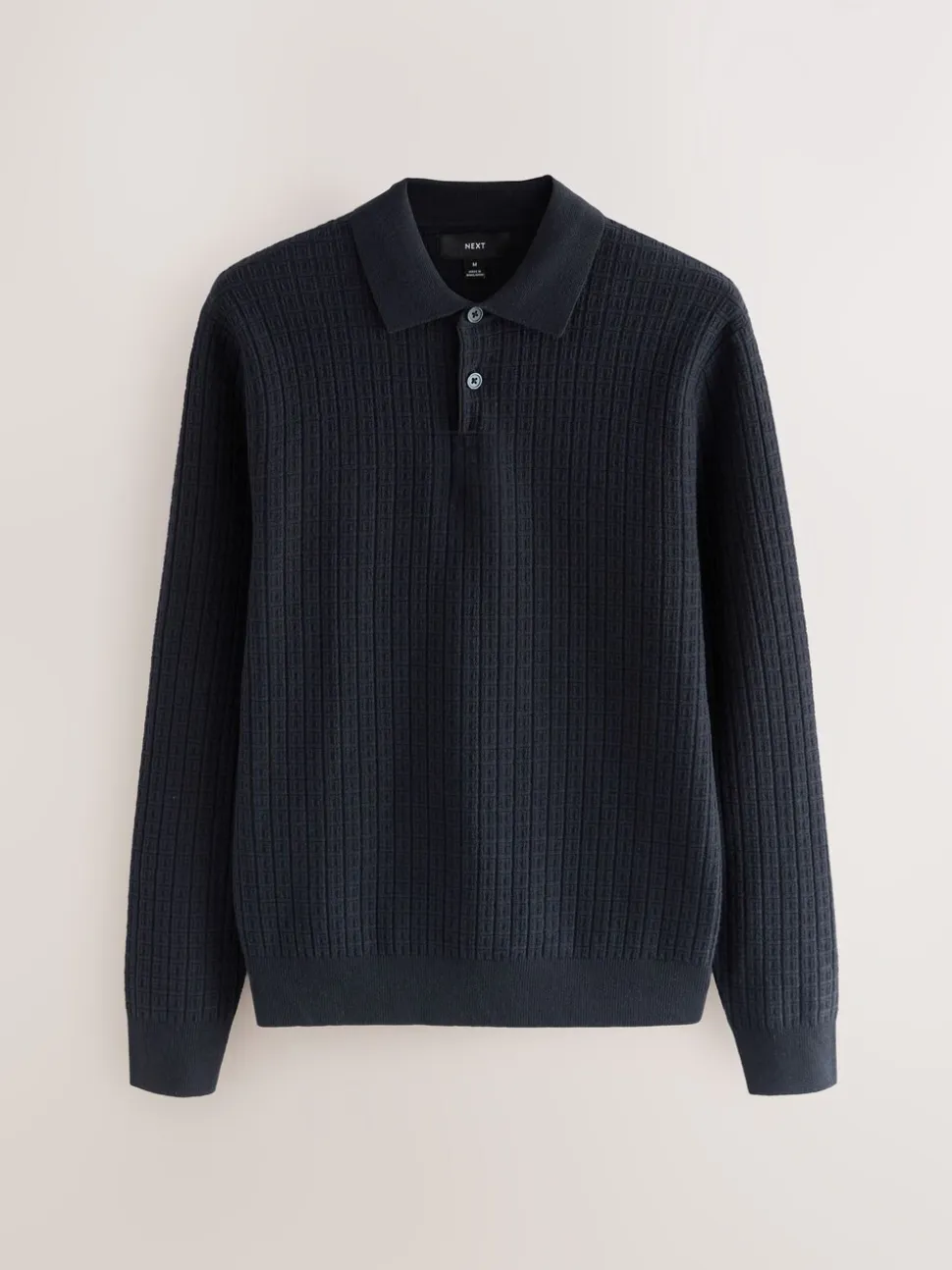 Donkerblauw - Textuur - Regular Fit Essential Long Sleeve Knitted Polo Shirt