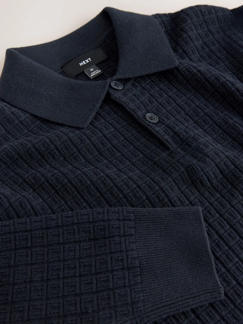 Donkerblauw - Textuur - Regular Fit Essential Long Sleeve Knitted Polo Shirt