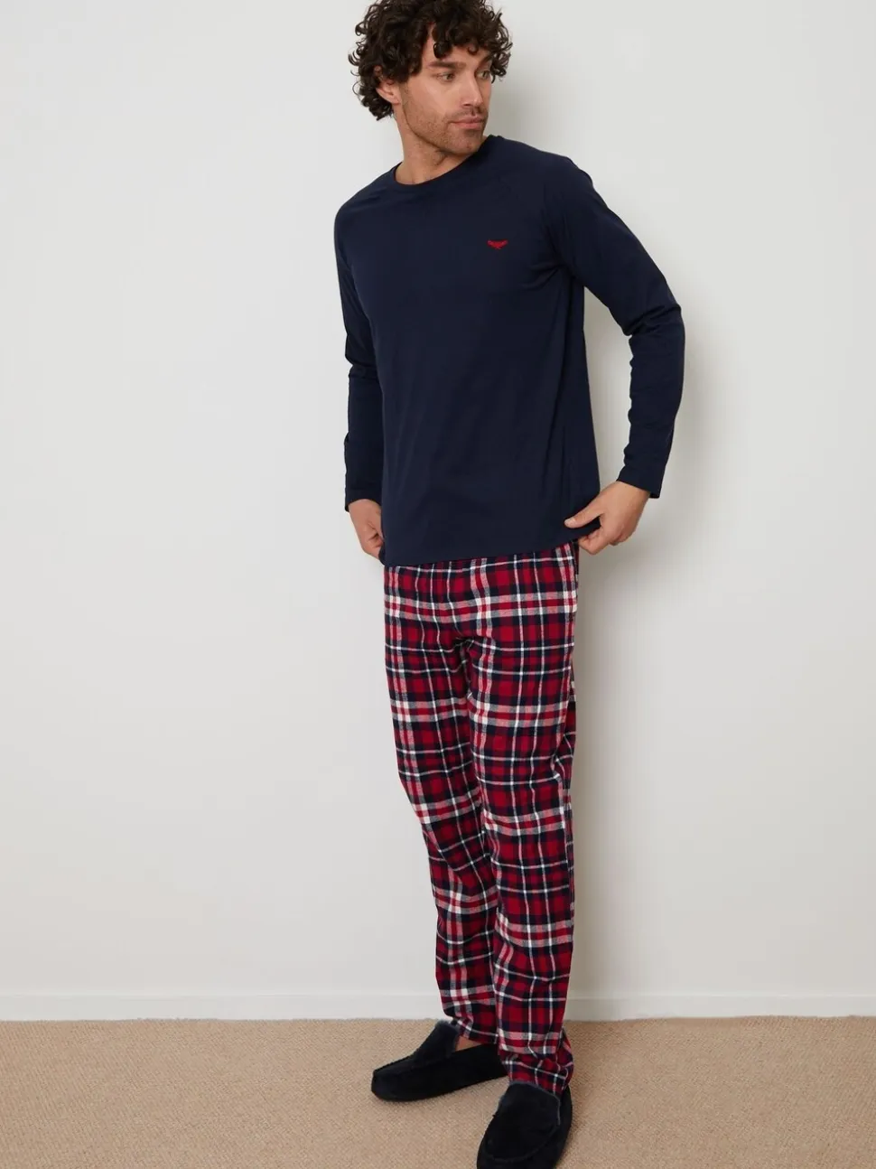 Donkerblauw - Threadbare - Pyjamaset van gemengde stoffen met lange mouwen