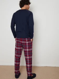 Donkerblauw - Threadbare - Pyjamaset van gemengde stoffen met lange mouwen