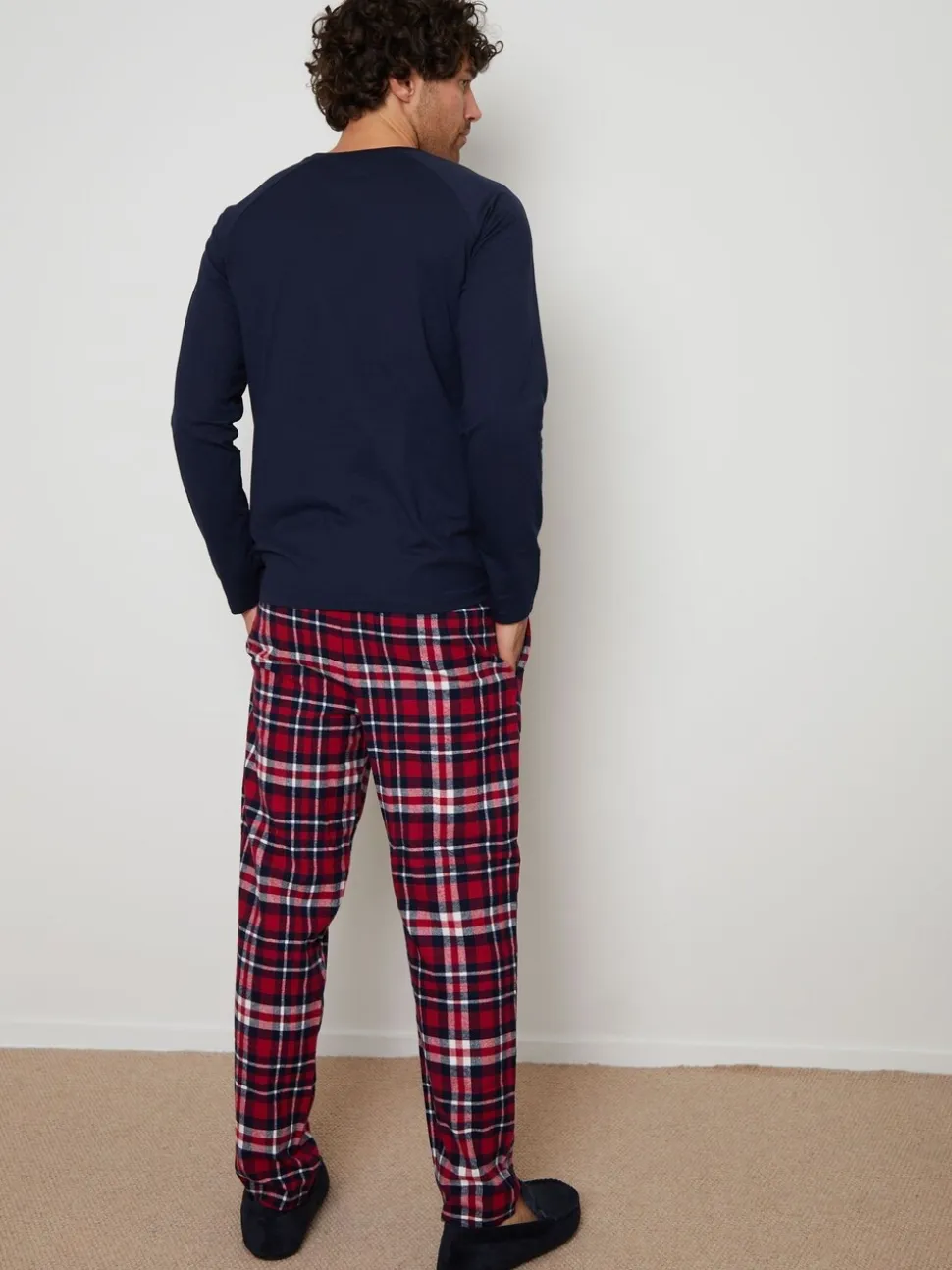 Donkerblauw - Threadbare - Pyjamaset van gemengde stoffen met lange mouwen