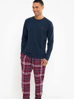 Donkerblauw - Threadbare - Pyjamaset van gemengde stoffen met lange mouwen