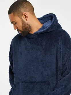 Donkerblauw - Threadbare Borg oversized loungehoodie