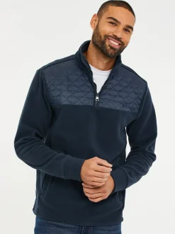 Donkerblauw - Threadbare doorgestikt fleece sweatshirt met kwartrits