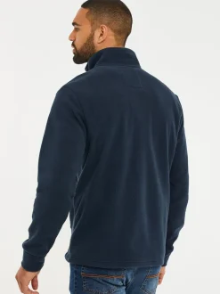 Donkerblauw - Threadbare doorgestikt fleece sweatshirt met kwartrits