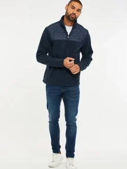 Donkerblauw - Threadbare doorgestikt fleece sweatshirt met kwartrits