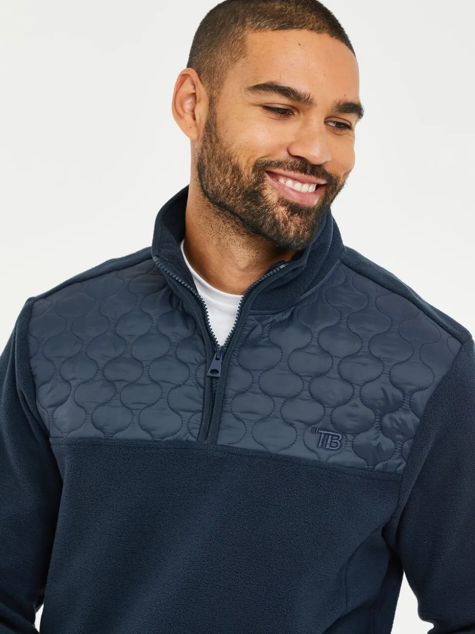 Donkerblauw - Threadbare doorgestikt fleece sweatshirt met kwartrits