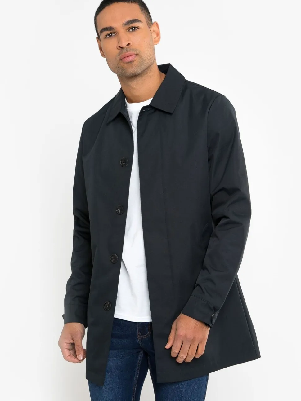 Donkerblauw - Threadbare Showerproof Longline Trench Coat