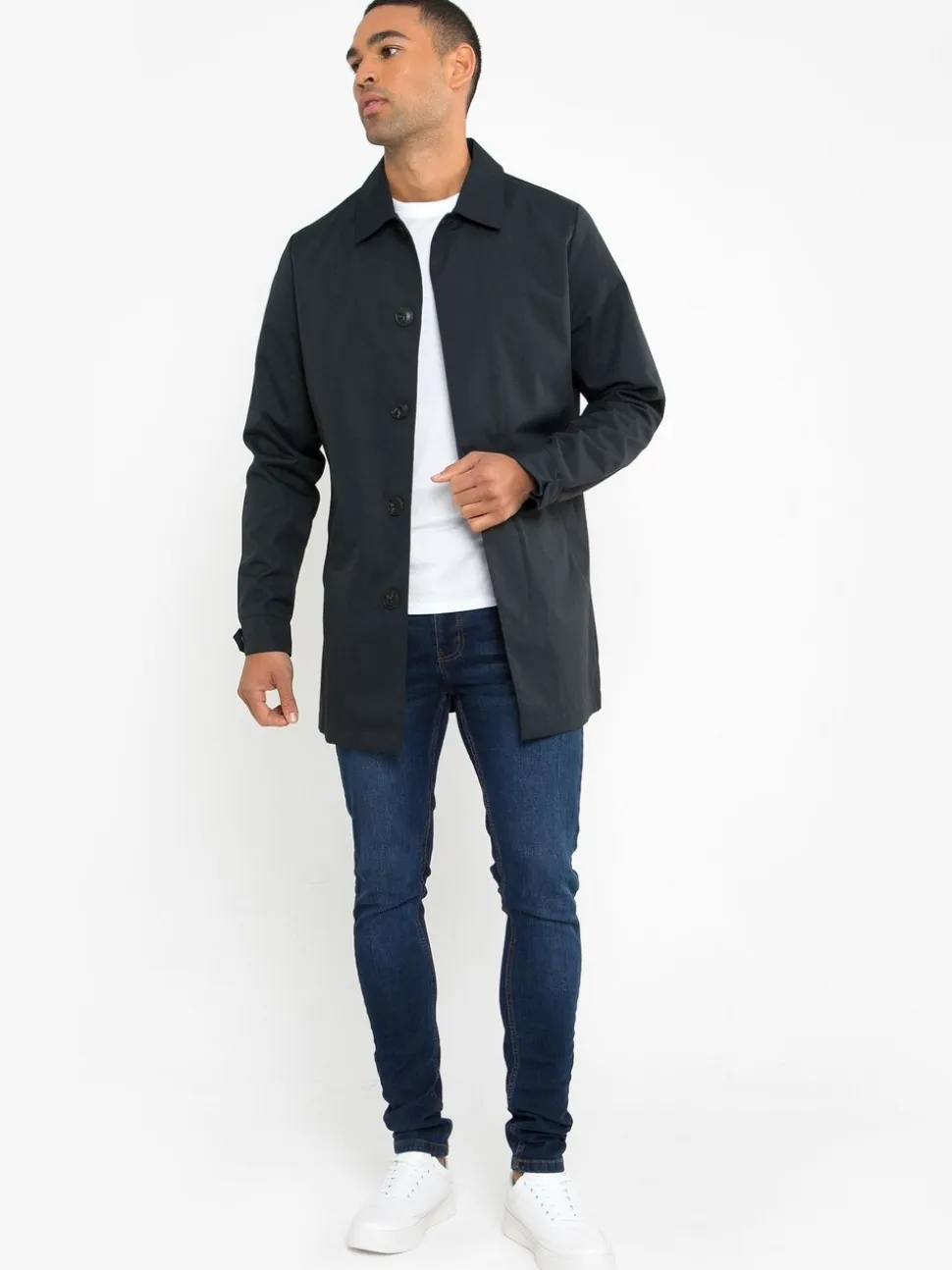 Donkerblauw - Threadbare Showerproof Longline Trench Coat