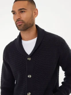 Donkerblauw - Threadbare sjaalkraag gebreid vest