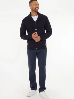 Donkerblauw - Threadbare sjaalkraag gebreid vest