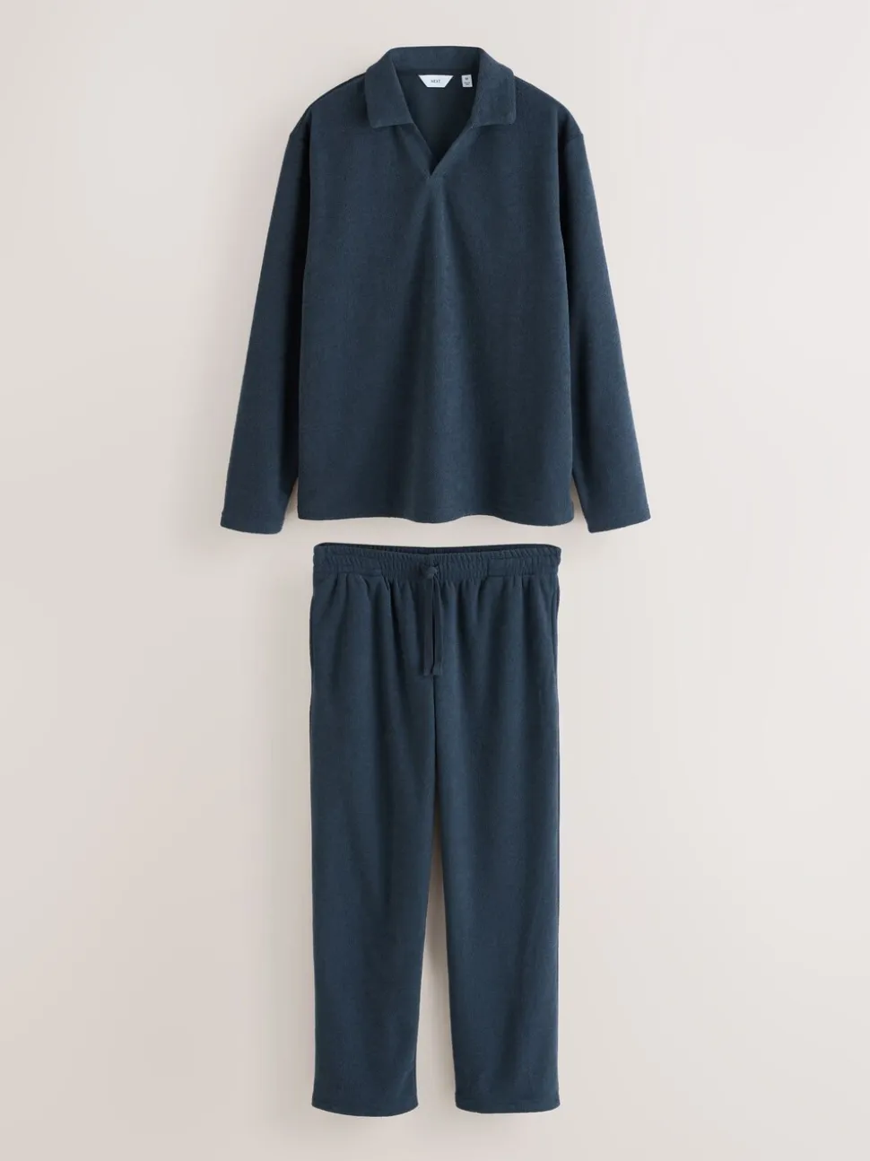 Donkerblauw - Towelling Long Sleeve Trophy Neck Pyjamas Set