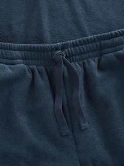 Donkerblauw - Towelling Long Sleeve Trophy Neck Pyjamas Set