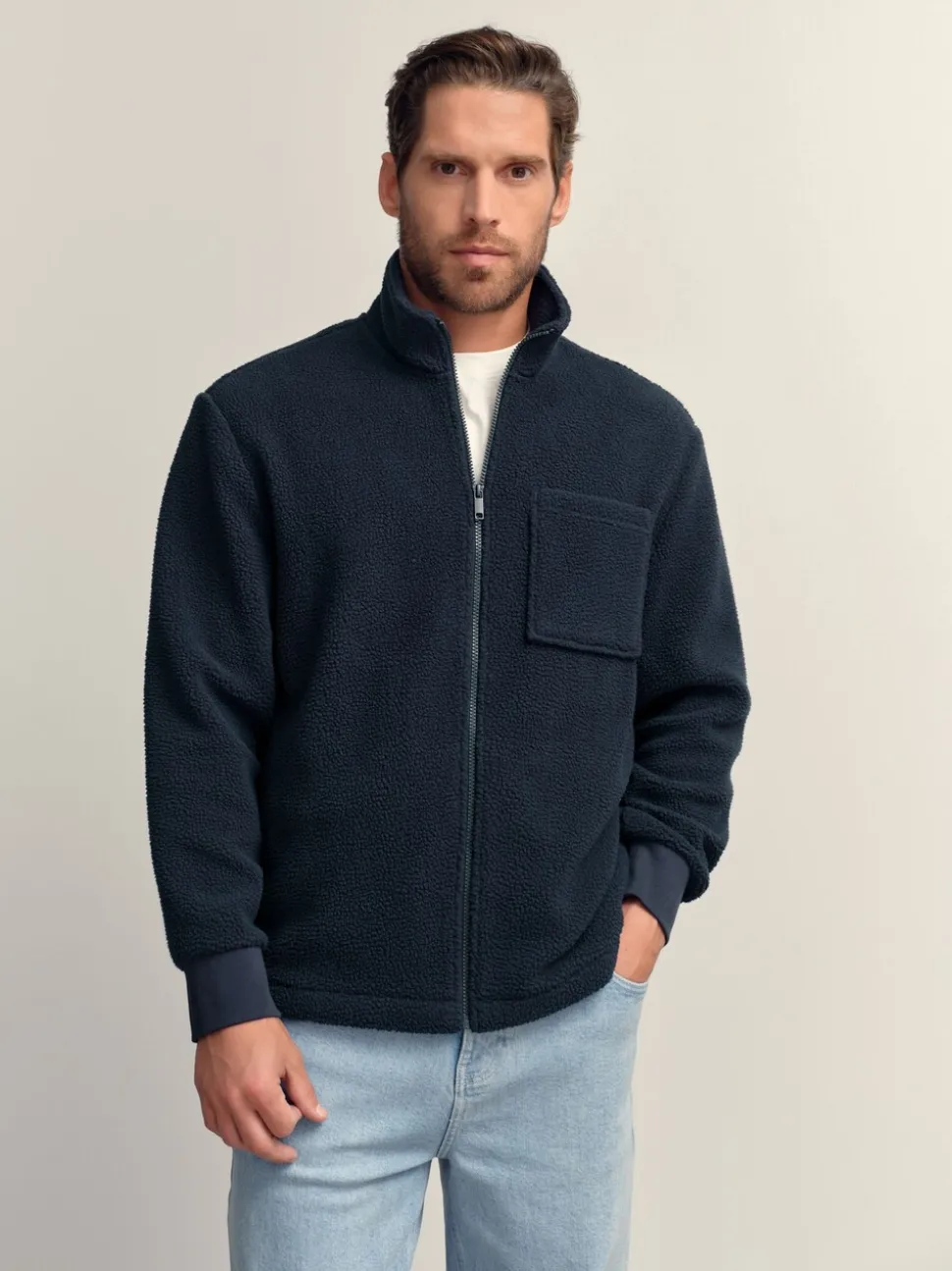 Donkerblauw - Volledig doorlopende rits - Borg Fleece