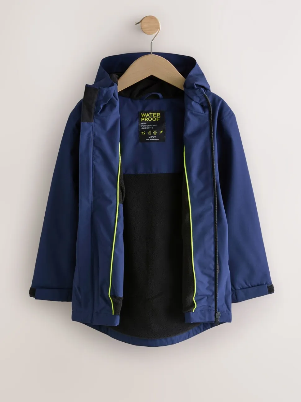 Donkerblauw - Waterdichte jas met fleece voering en capuchon (3-17jr)