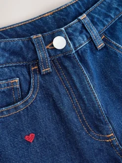 Donkerblauw - Wijde jeans met Bloemenprint en versieringen (3-16jr)