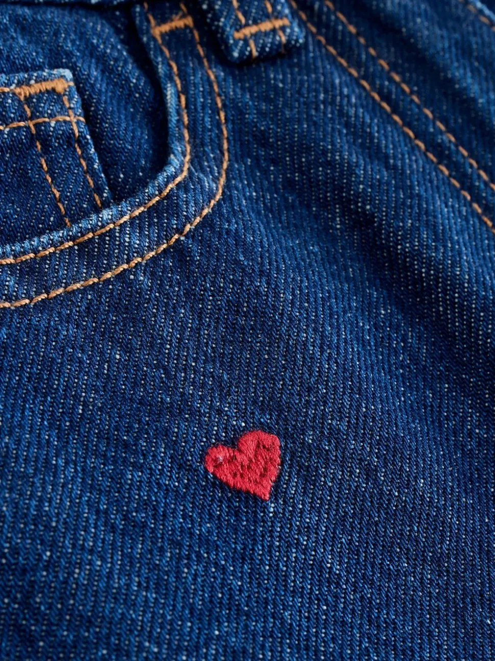 Donkerblauw - Wijde jeans met Bloemenprint en versieringen (3-16jr)