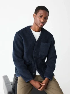 Donkerblauw - Wool Look Fleece Cardigan