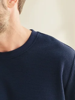 Donkerblauw - Zachte pyjama met top met wafeldessin en lange mouwen