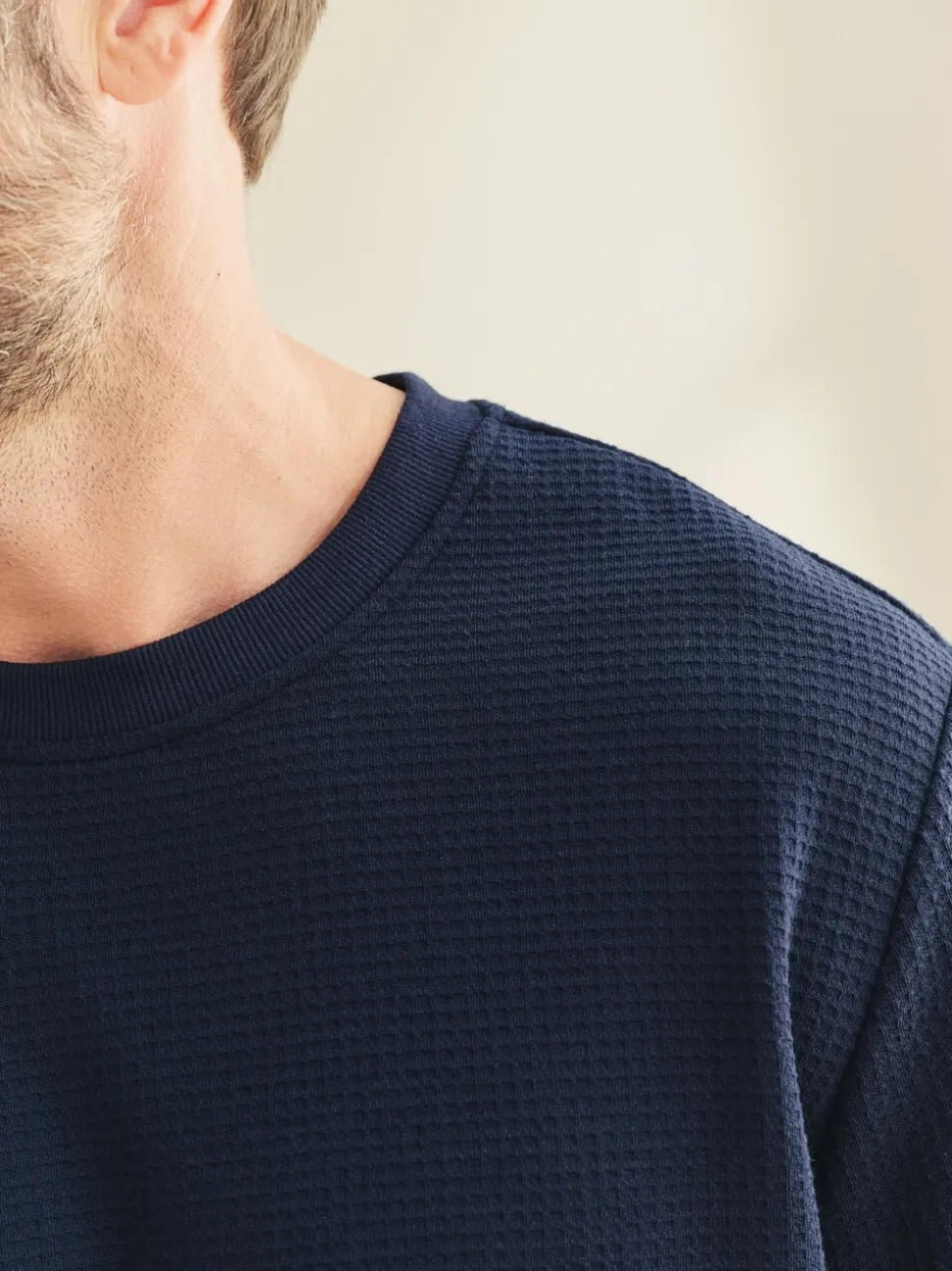 Donkerblauw - Zachte pyjama met top met wafeldessin en lange mouwen