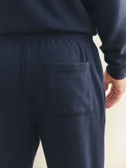 Donkerblauw - Zachte pyjama met top met wafeldessin en lange mouwen