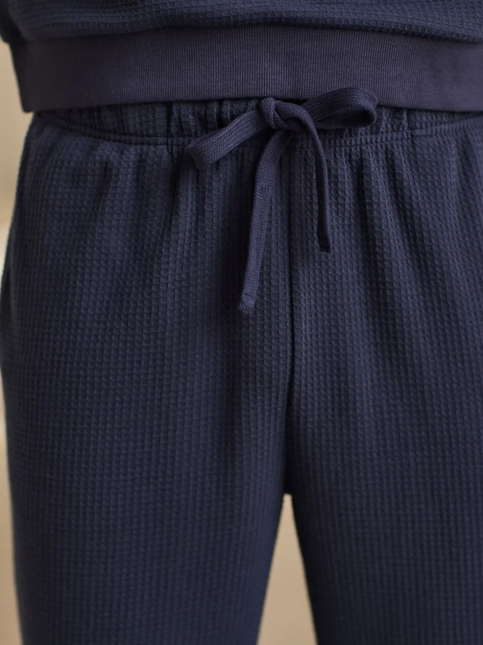 Donkerblauw - Zachte pyjama met top met wafeldessin en lange mouwen