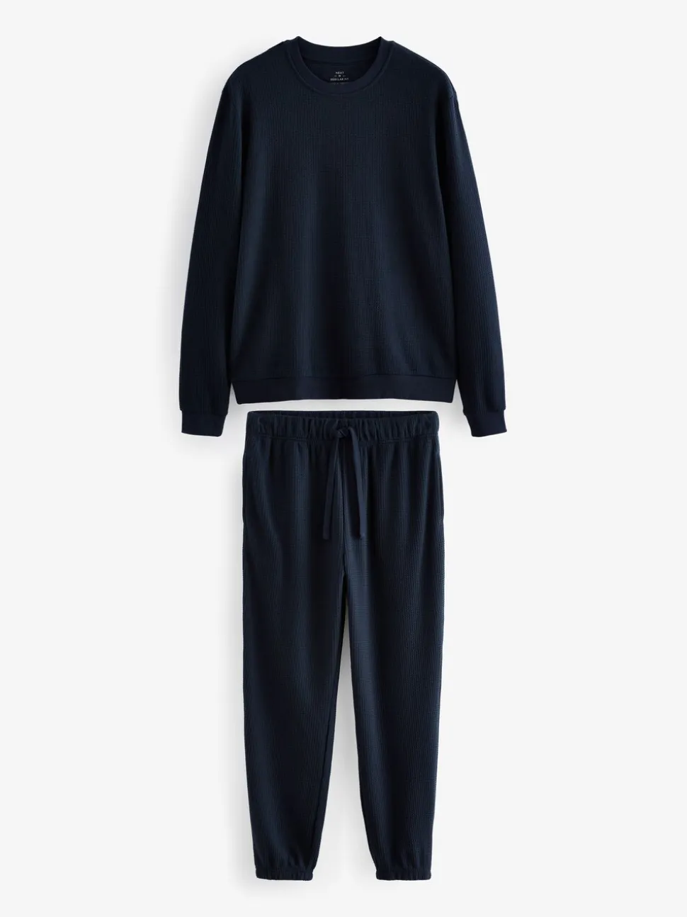 Donkerblauw - Zachte pyjama met top met wafeldessin en lange mouwen