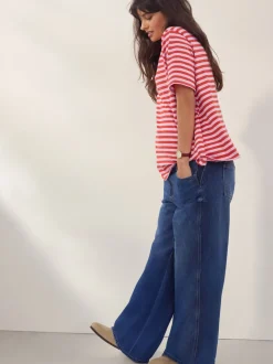 Donkerblauw - Zwangerschapsjeans met wijde pijpen van 100% katoen