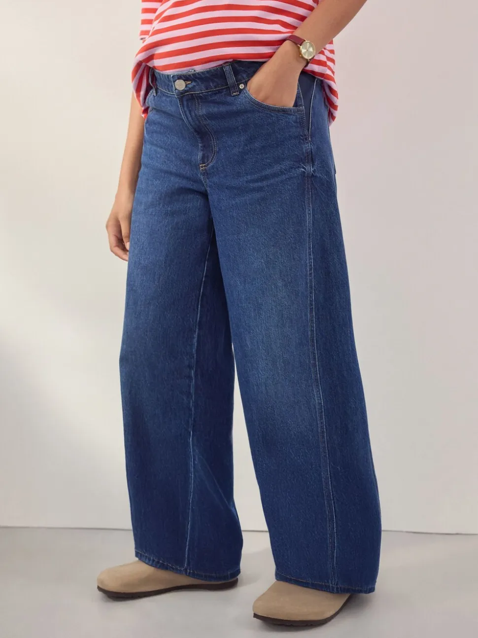 Donkerblauw - Zwangerschapsjeans met wijde pijpen van 100% katoen