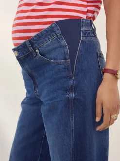 Donkerblauw - Zwangerschapsjeans met wijde pijpen van 100% katoen