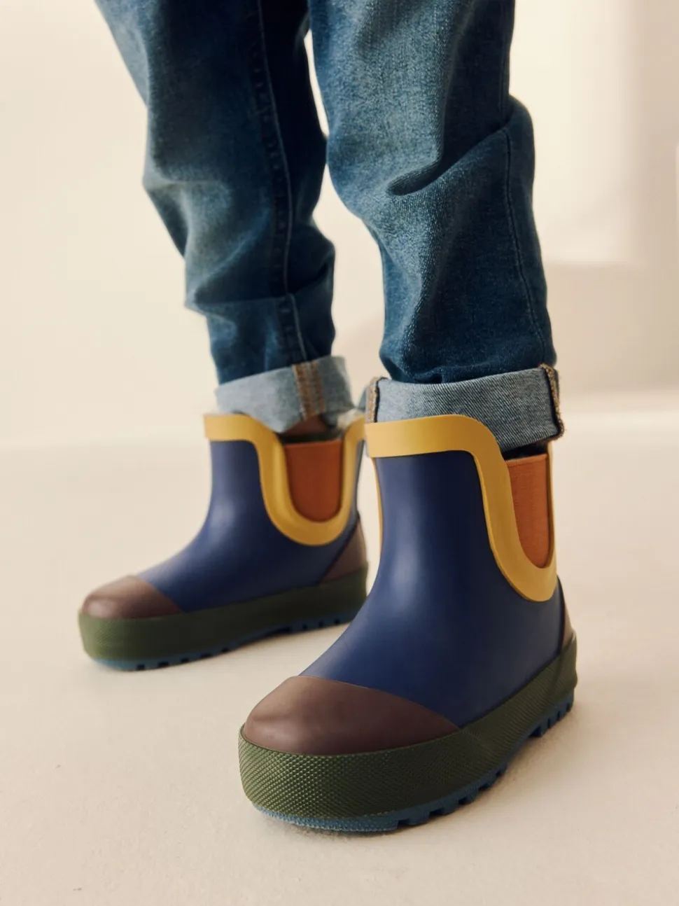 Donkerblauw colourblocking - Warme gevoerde enkellaarzen