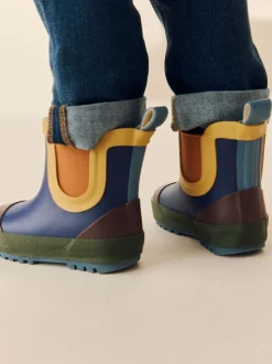 Donkerblauw colourblocking - Warme gevoerde enkellaarzen