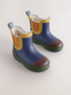 Donkerblauw colourblocking - Warme gevoerde enkellaarzen