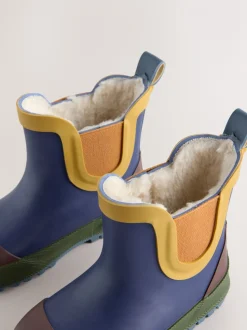 Donkerblauw colourblocking - Warme gevoerde enkellaarzen