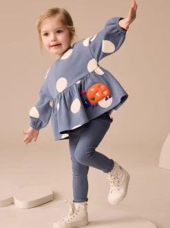 Donkerblauw lieveheersbeestjes - Set met top met peplum en legging met lange mouwen (3mnd-7jr)