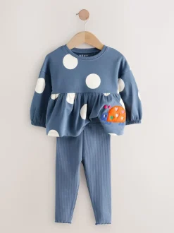 Donkerblauw lieveheersbeestjes - Set met top met peplum en legging met lange mouwen (3mnd-7jr)