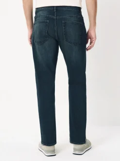 Donkerblauwe wassing - Klassieke stretchjeans met standaard taps toelopende pasvorm