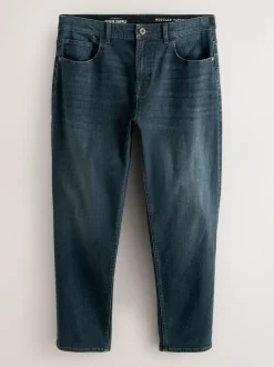 Donkerblauwe wassing - Klassieke stretchjeans met standaard taps toelopende pasvorm