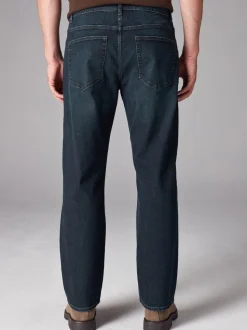 Donkerblauwe wassing - Rechte, klassieke jeans met stretch