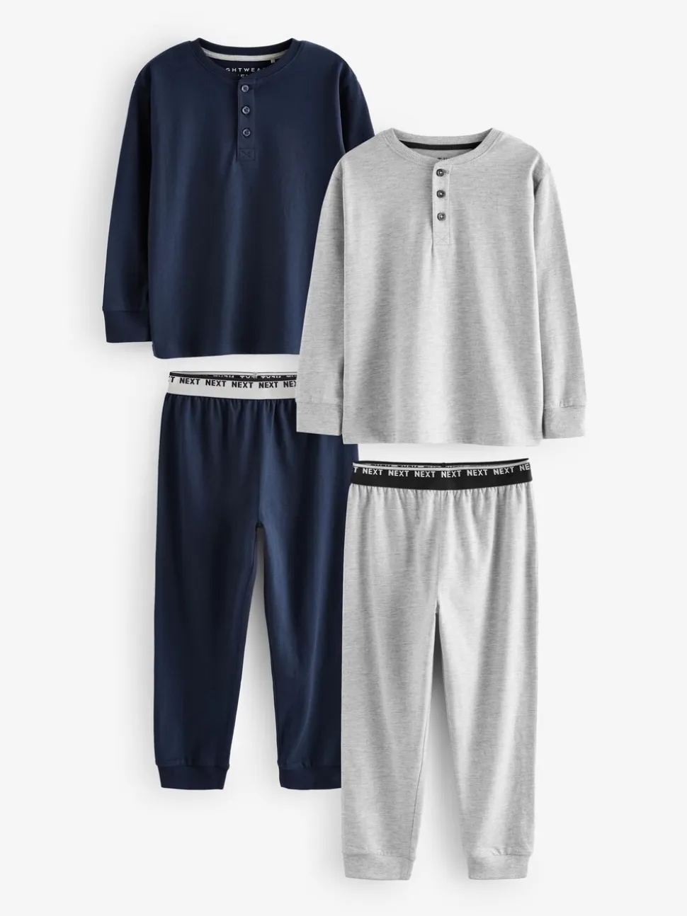 Donkerblauw/grijs - Set van 2 pyjama's met lange mouwen (3-16 jr)
