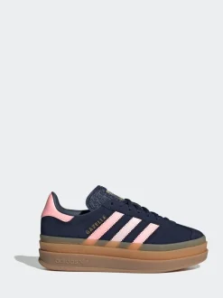 Donkerblauw/roze - adidas Originals Gazelle Bold Lace Junior vetersneakers