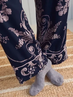 Donkerblauw/roze - Laura Ashley Josette pyjama met knopen