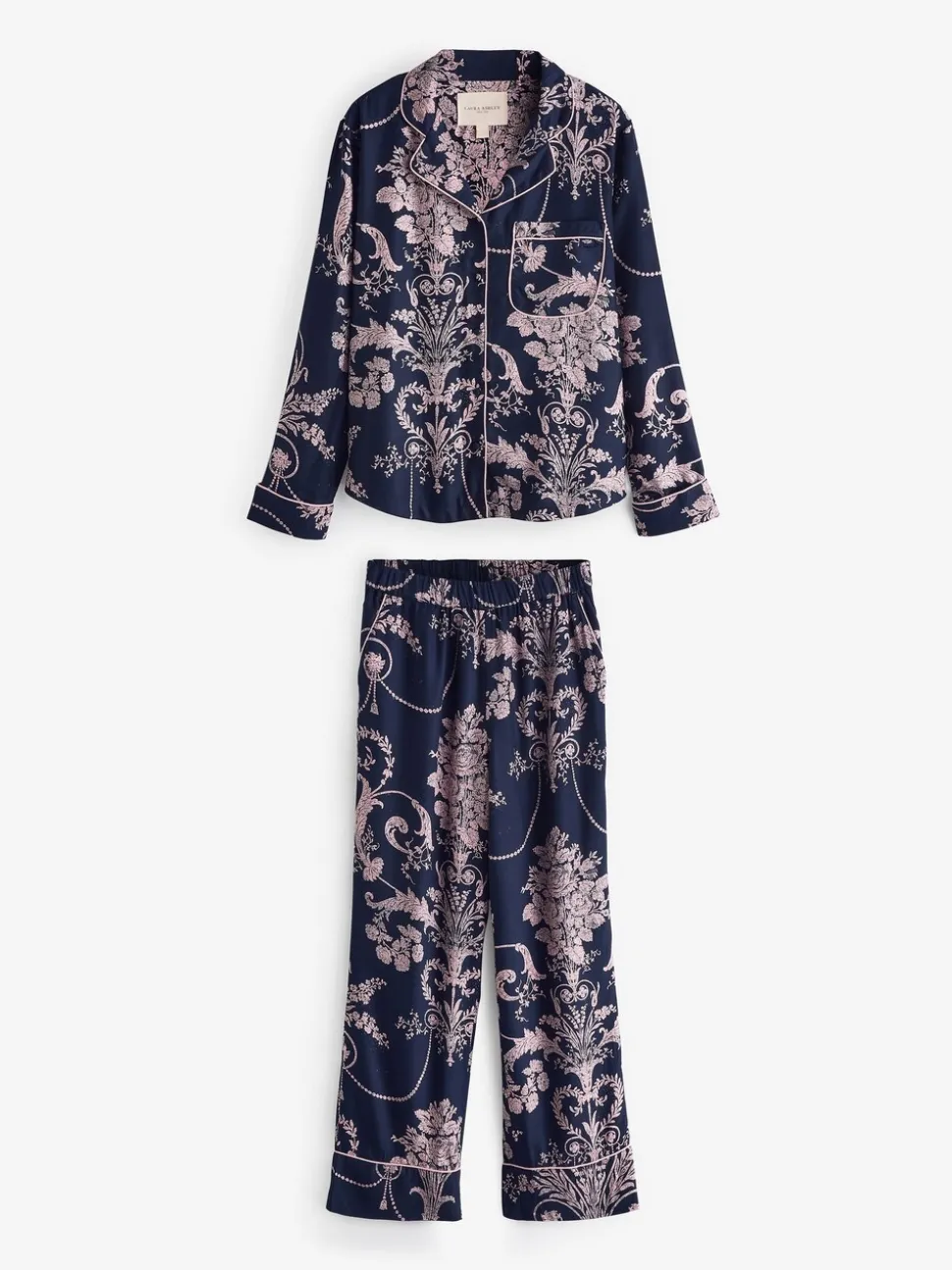 Donkerblauw/roze - Laura Ashley Josette pyjama met knopen