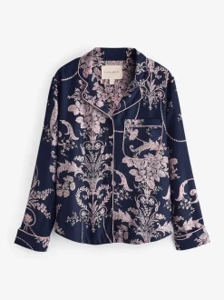 Donkerblauw/roze - Laura Ashley Josette pyjama met knopen
