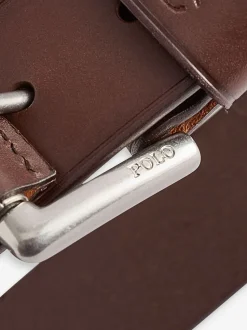 Donkerbruin - Ralph Lauren leren riem met het logo van de polospeler op paard