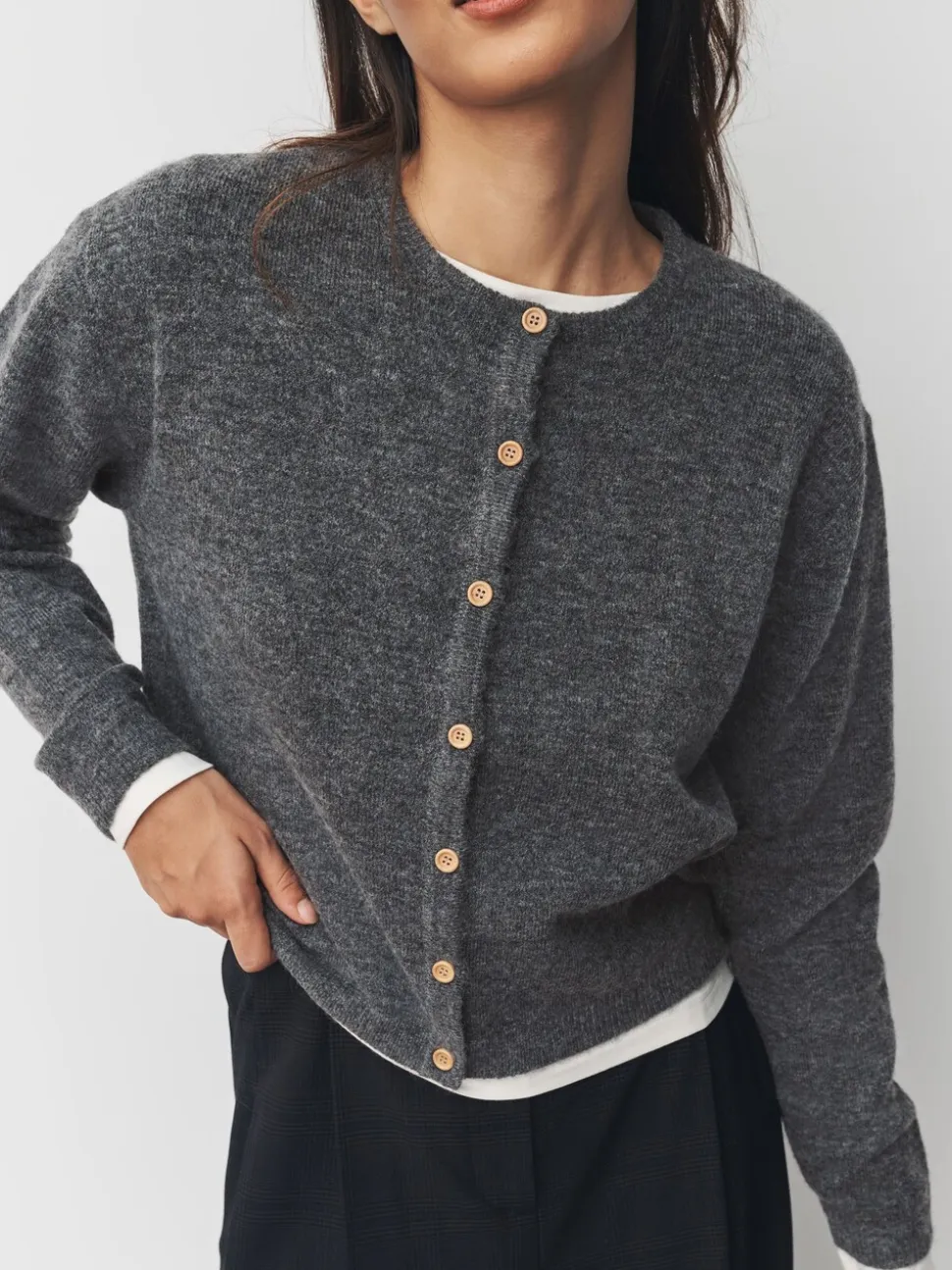 Donkergrijs - Gebreid vest met ronde hals
